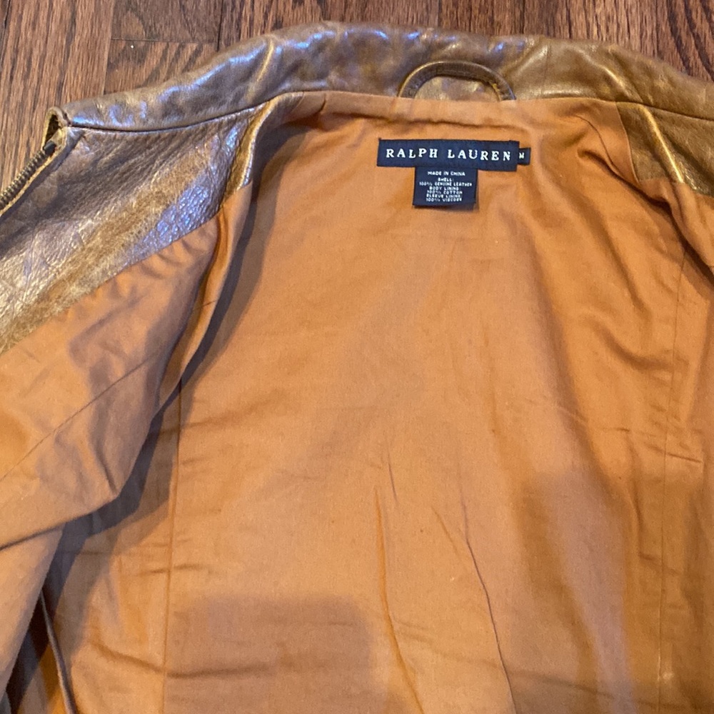 🏇Ralph Lauren Blue Label Aviator Strap Cropped Brown Leather Jacket🏇 - Picture 10 of 13